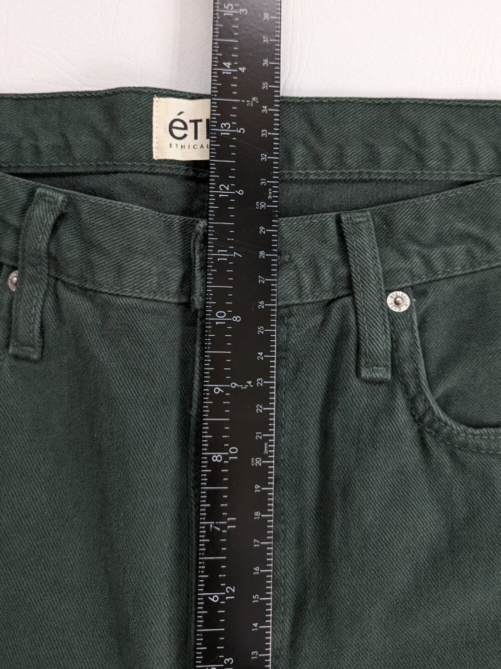 NWT Etica Rhea Denim Pants Straight Leg High Rise Size 31 Dark Green - Picture 10 of 13